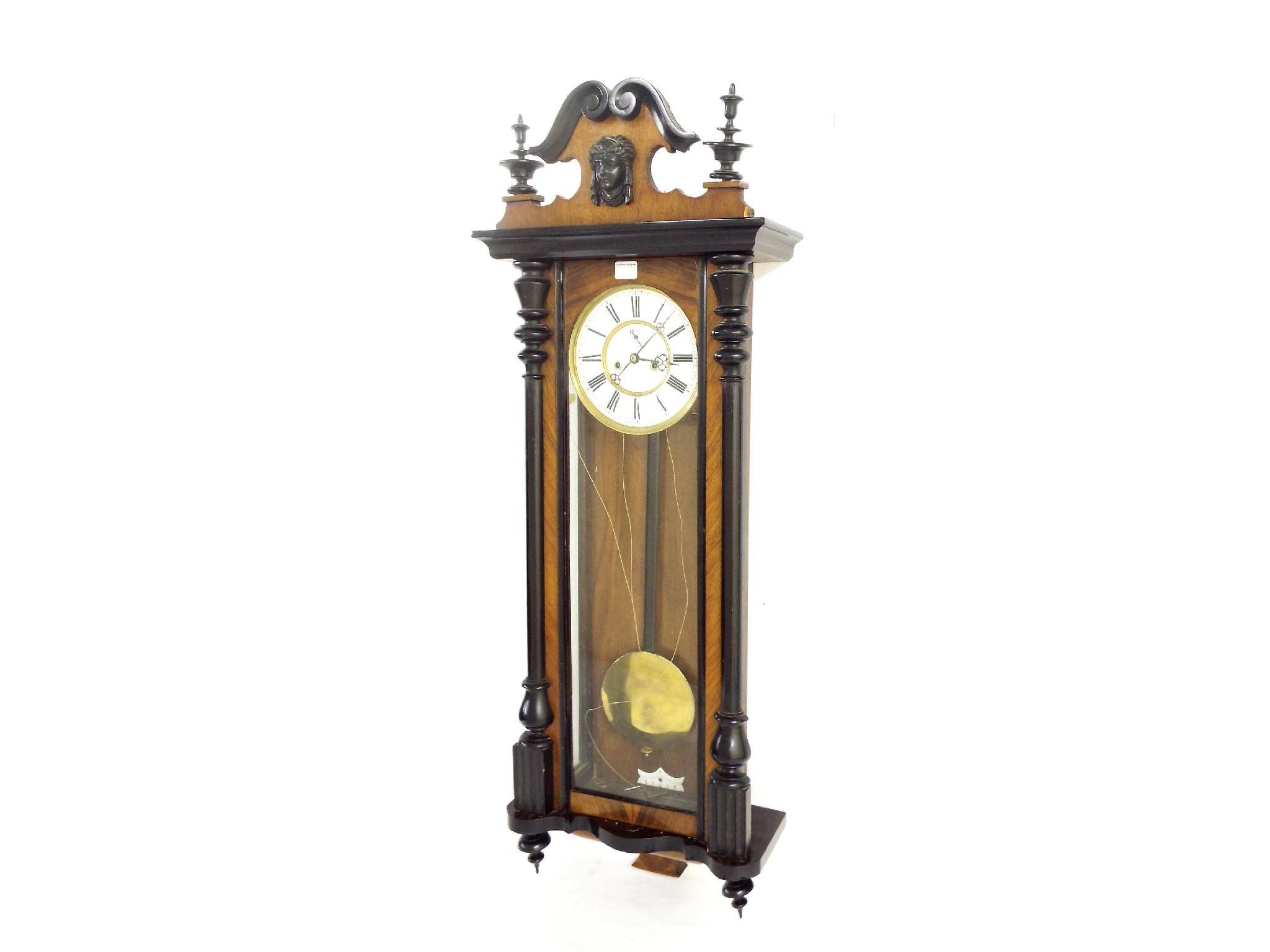 Appraisal: Walnut and ebonised double weight Vienna regulator wall clock the