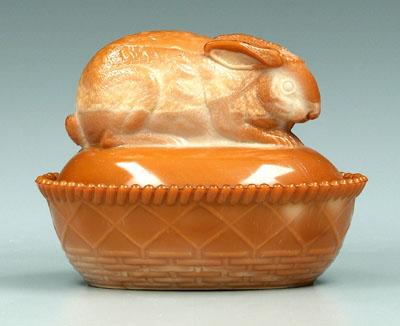 Appraisal: Indiana Greentown rabbit basket beaded border below rabbit caramel colored