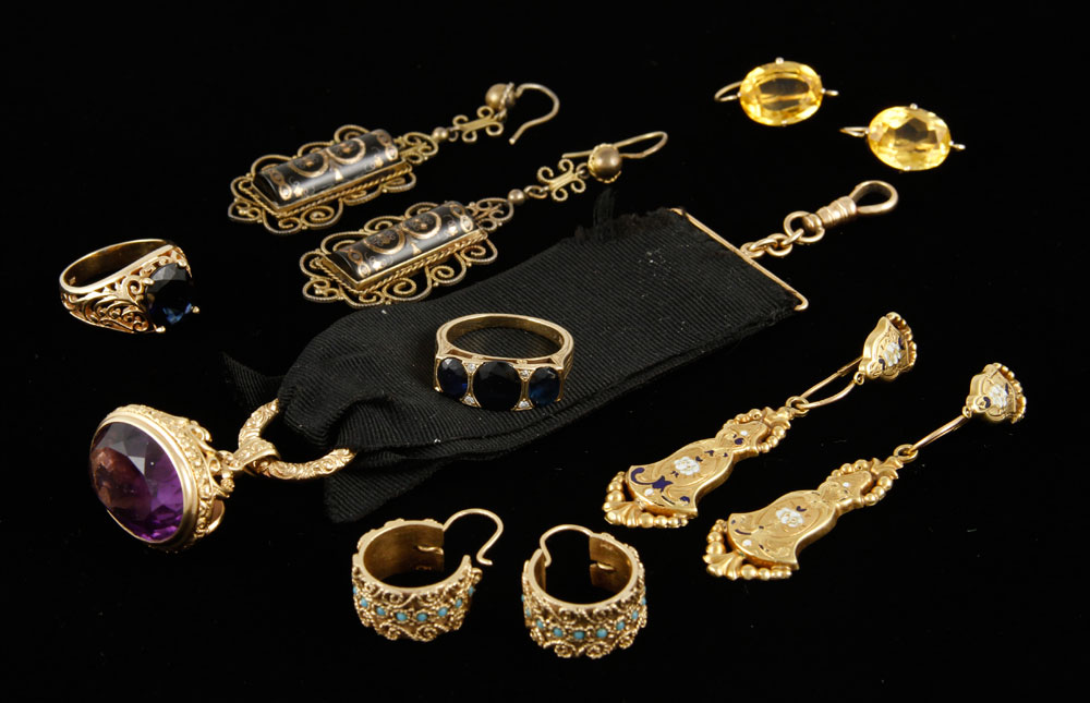 Appraisal: - Pieces of Yellow Gold Jewelry Lot of nine pieces