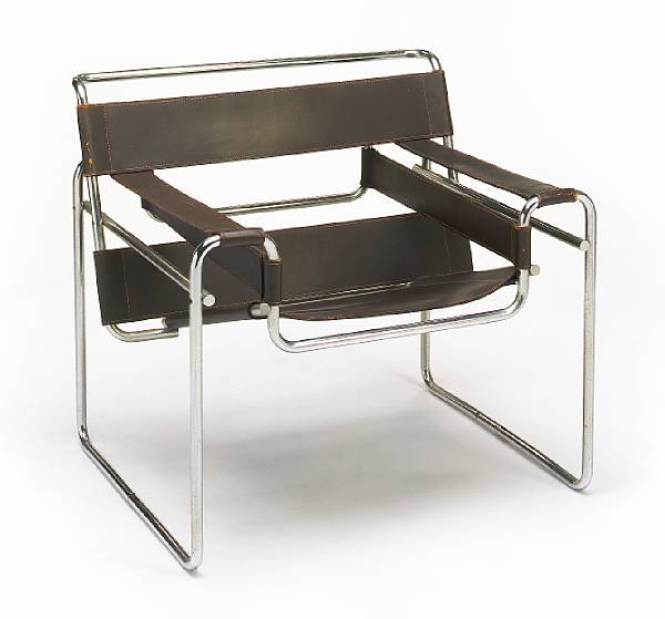 Appraisal: Three chromed steel and leather Wassily club chairs designed by