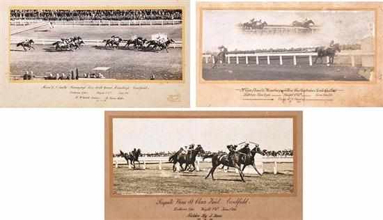 Appraisal: FIVE PHOTOGRAPHS OF CAULFIELD RACE FINISHES all pre-war black and