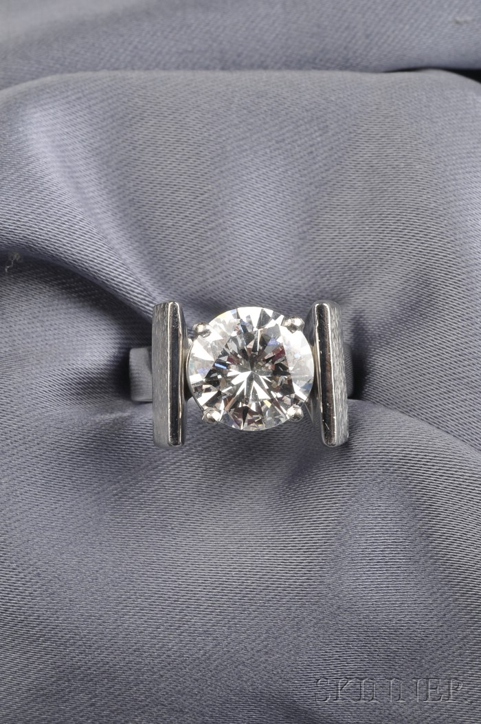 Appraisal: Diamond Solitaire prong-set with a round brilliant-cut diamond weighing cts