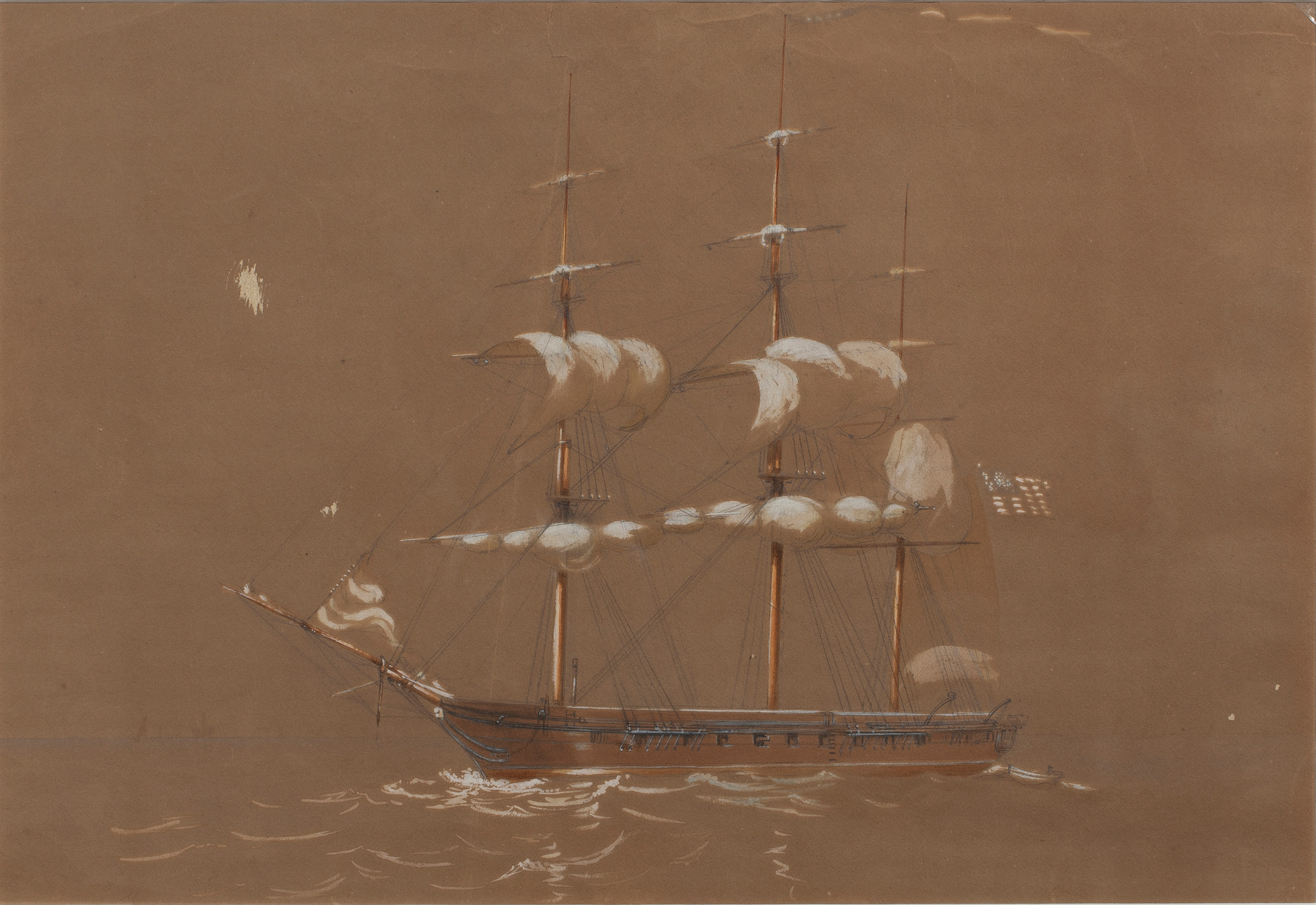 Appraisal: WORK ON PAPER AMERICAN SCHOOL American School th century Frigate