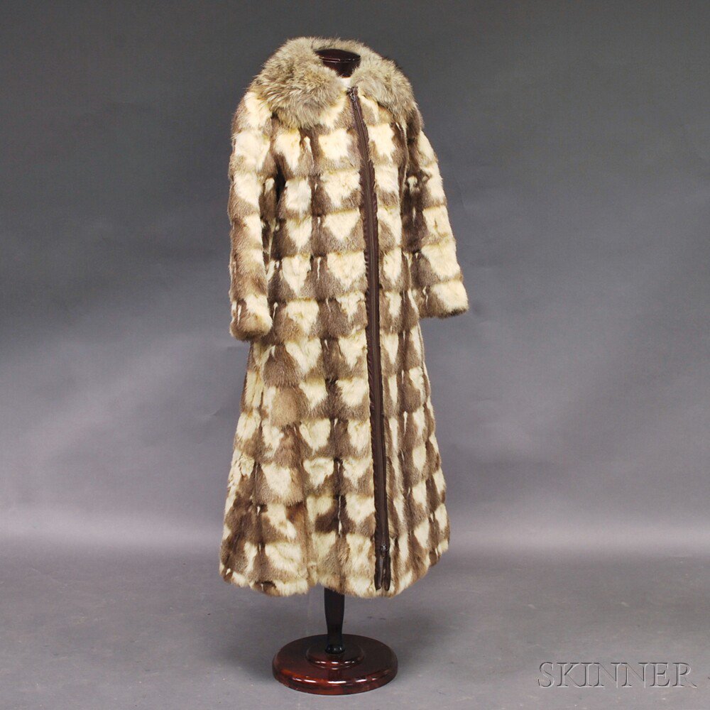 Appraisal: Brown and White Full-length Rabbit Fur Coat with silk lining