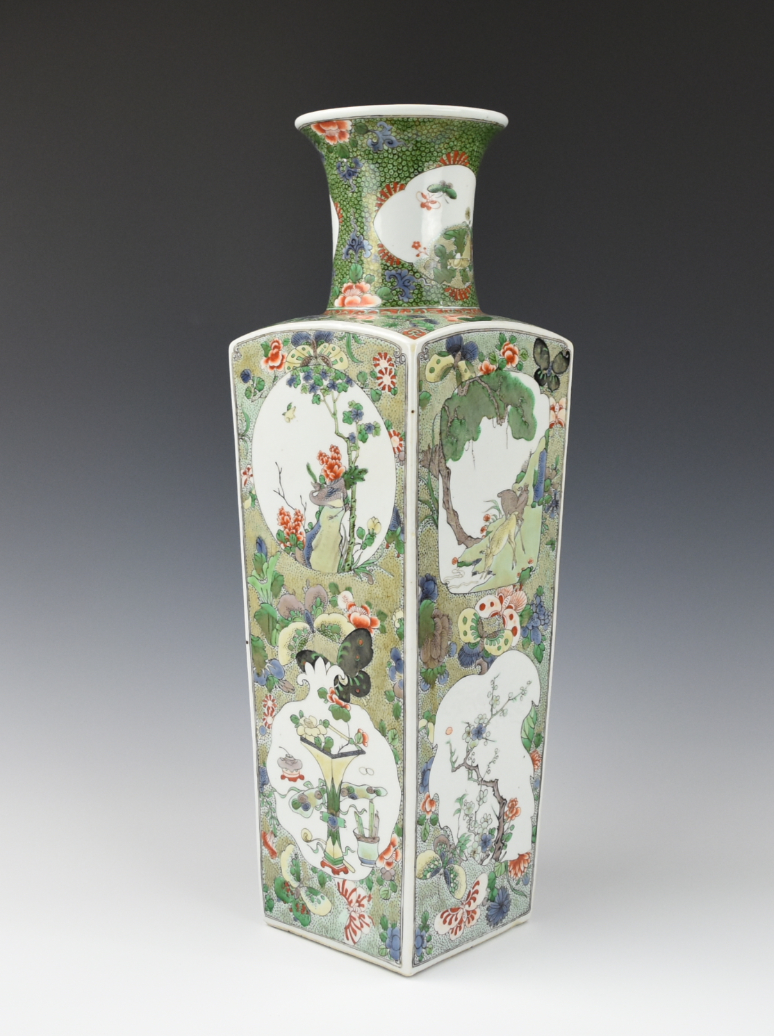 Appraisal: CHINESE FAMILLE VERTE SQUARE VASE - TH C Chinese th