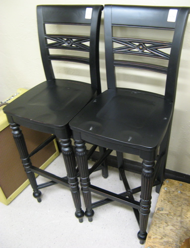 Appraisal: PAIR OF REGENCY STYLE CHAIR-BACK BARSTOOLS Pottery Barn antique reproductions