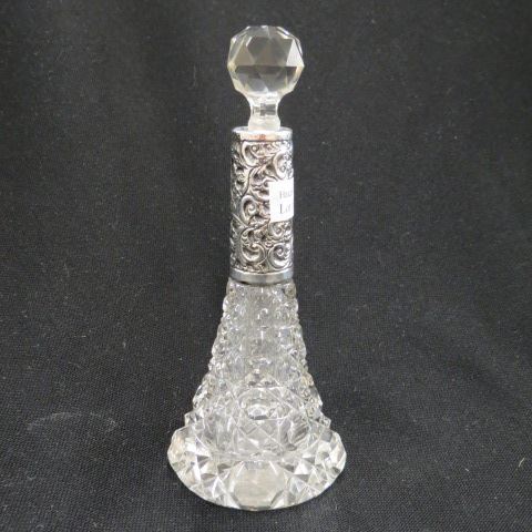 Appraisal: Sterling Silver Cut Glass Perfume Bottle bell shaped fancy silver