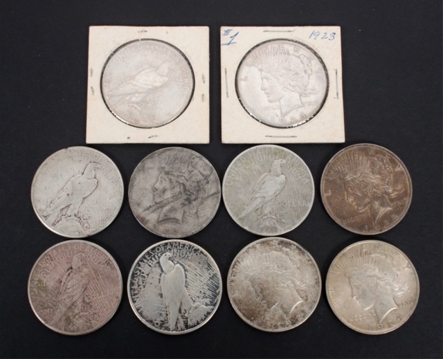 Appraisal: Ten U S Peace type silver dollars various dates and