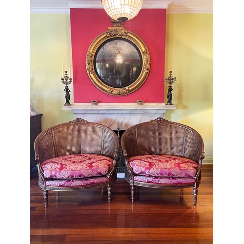 Appraisal: Pair of French Louis XVI style over size caned salon