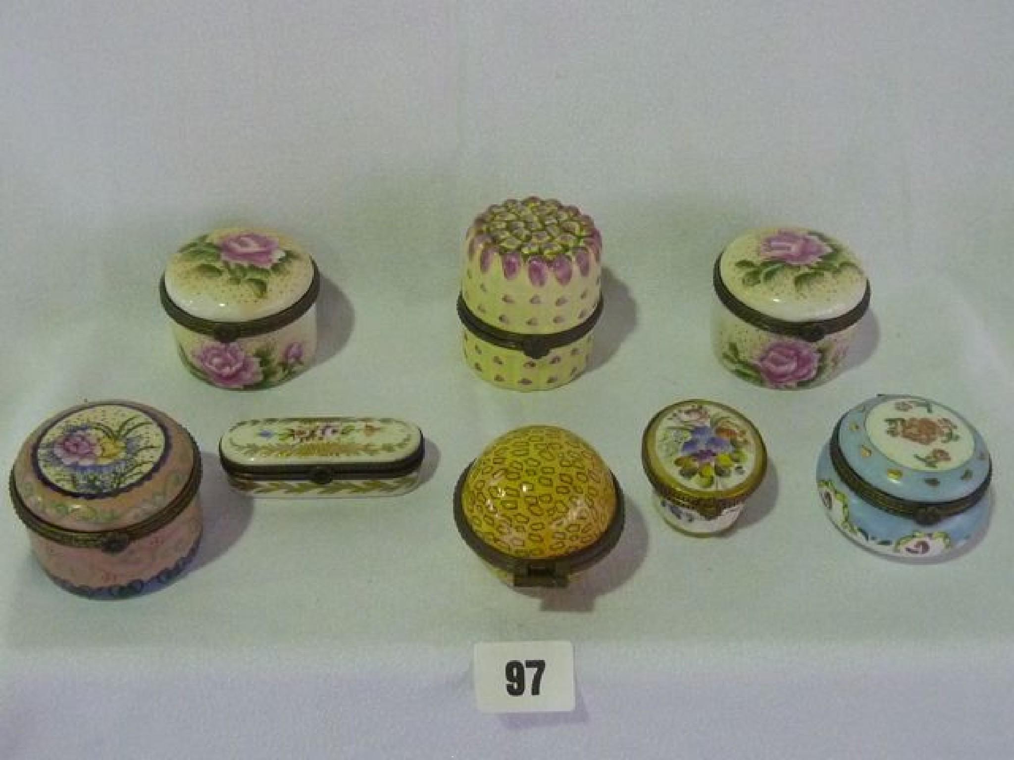 Appraisal: A collection of eight porcelain boxes with floral and other