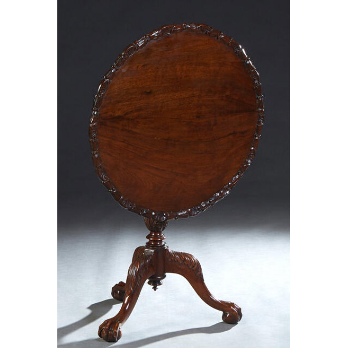 Appraisal: English Victorian Style Carved Mahogany Tilt Top Tea Table th