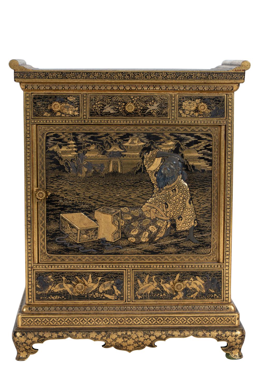 Appraisal: JAPANESE KOMAI LACQUER MINIATURE CABINETwith seal to underside having three