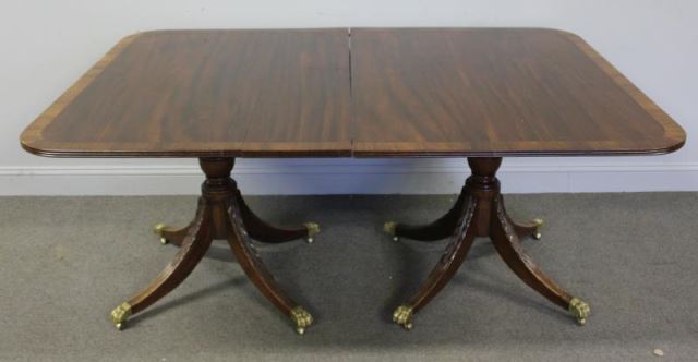 Appraisal: Benchmade Double Pedestal Mahogany Dining Table Banded top and waterleaf