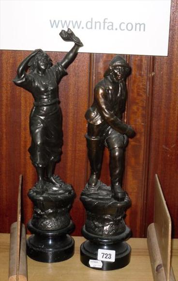 Appraisal: A pair of patinated spelter figures of a fisherman and