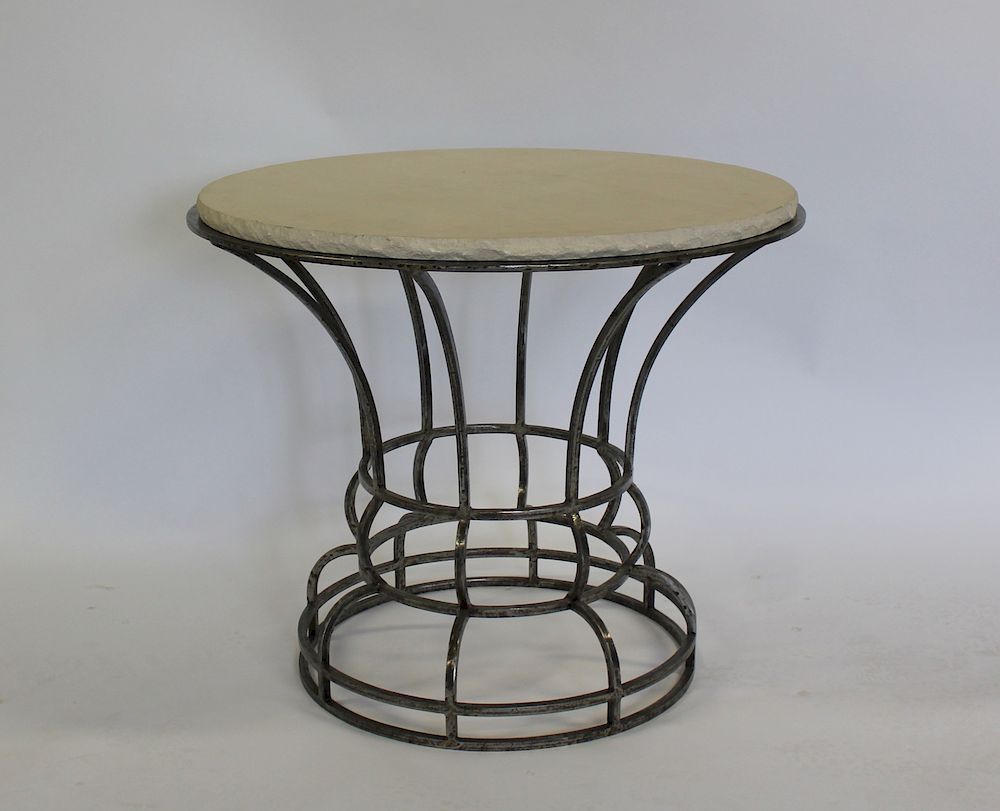 Appraisal: Steel Center table With Stone Top Nice design and size