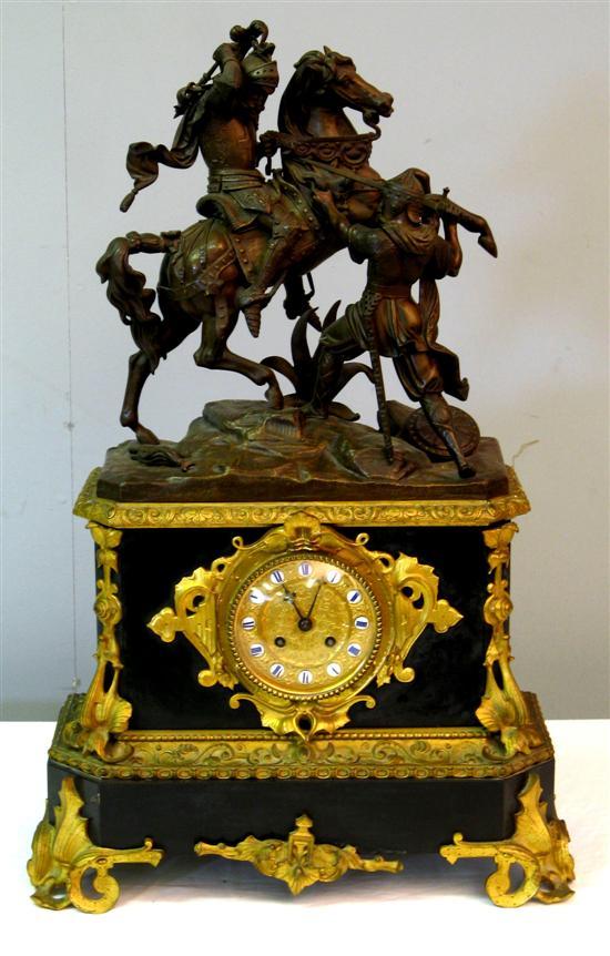 Appraisal: th Century French gilt metal and spelter mantle clock surmounted