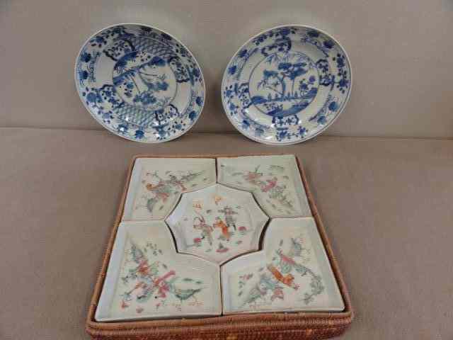 Appraisal: Asian Lot Including Blue White Plates Plates with underglaze blue