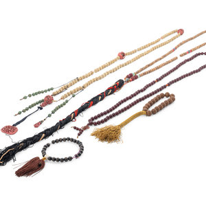 Appraisal: Five Strands of Chinese Hardstone and Wood Prayer Beads comprising