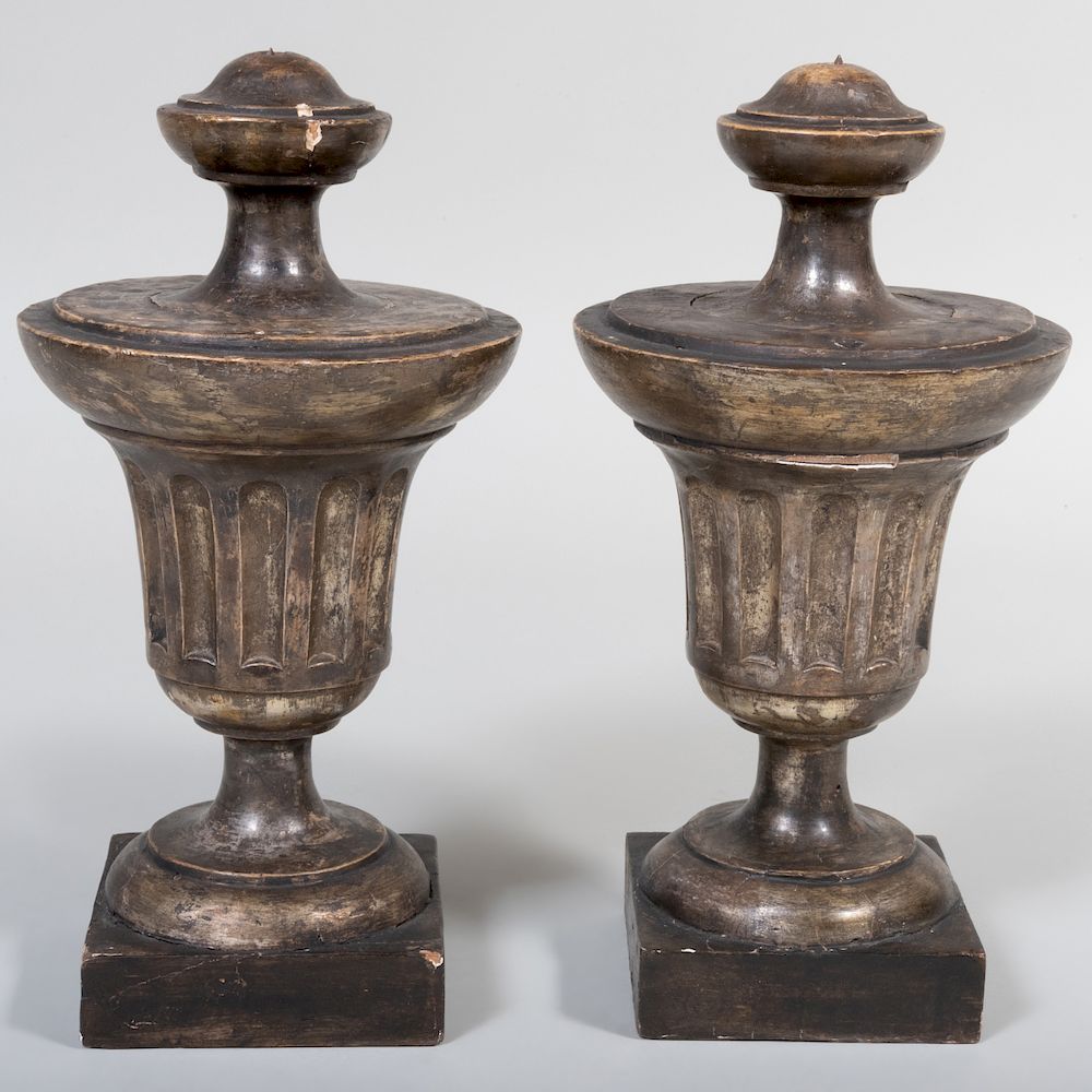 Appraisal: Pair of Grey Painted and Silver-Gilt Wood Finials x in