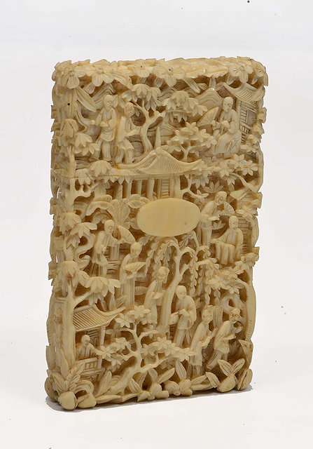 Appraisal: A TH CENTURY CHINESE CANTON IVORY CARD CASE deeply carved