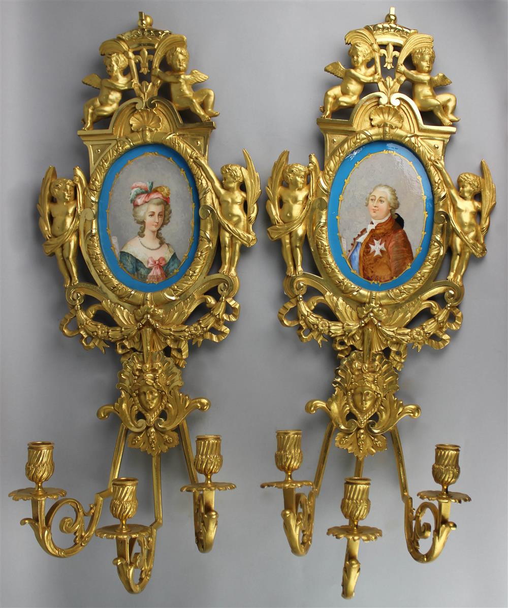 Appraisal: PAIR OF LOUIS XVI STYLE ORMOLU AND SEVRES STYLE PORCELAIN