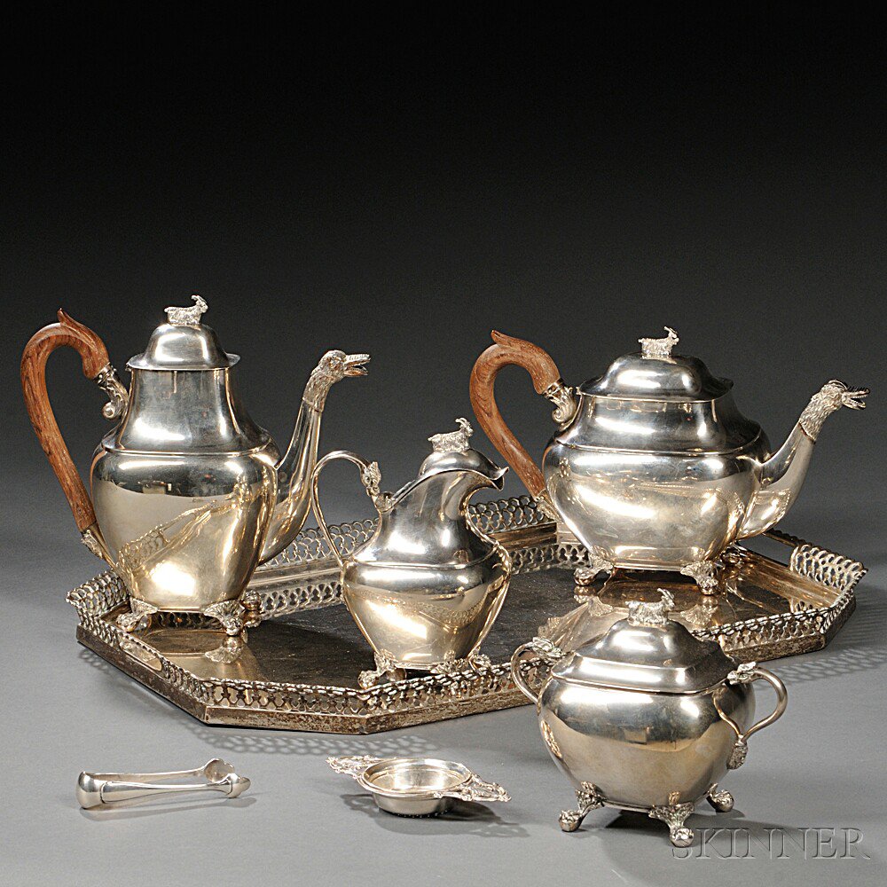 Appraisal: Five-piece Portuguese Silver Tea and Coffee Service Lisbon Oporto th