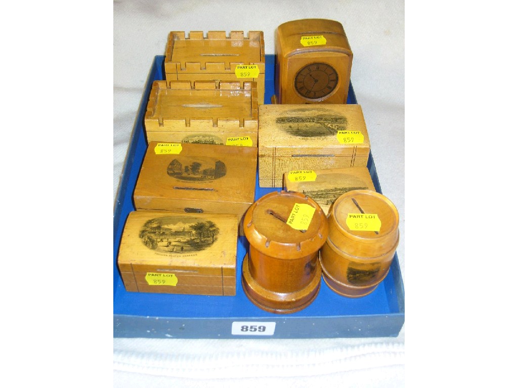 Appraisal: A collection of Mauchline ware comprising nine boxes money boxes