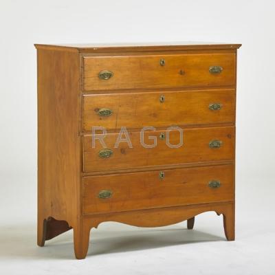 Appraisal: AMERICAN Pine gentleman s chest with four drawers and French