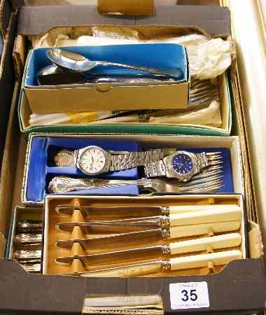 Appraisal: A collection of silver plated and steel boxed cutlery Seiko