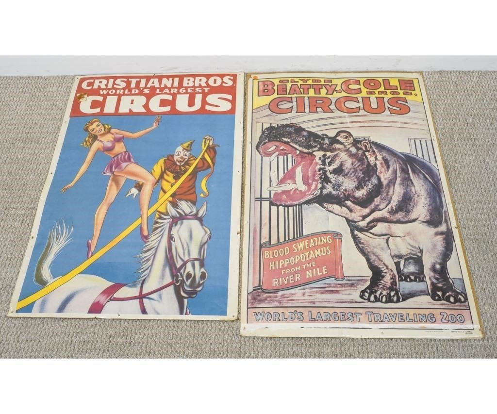 Appraisal: Two circus posters Cristiani Bros and Beatty-Cole Bros shrink-wrapped to