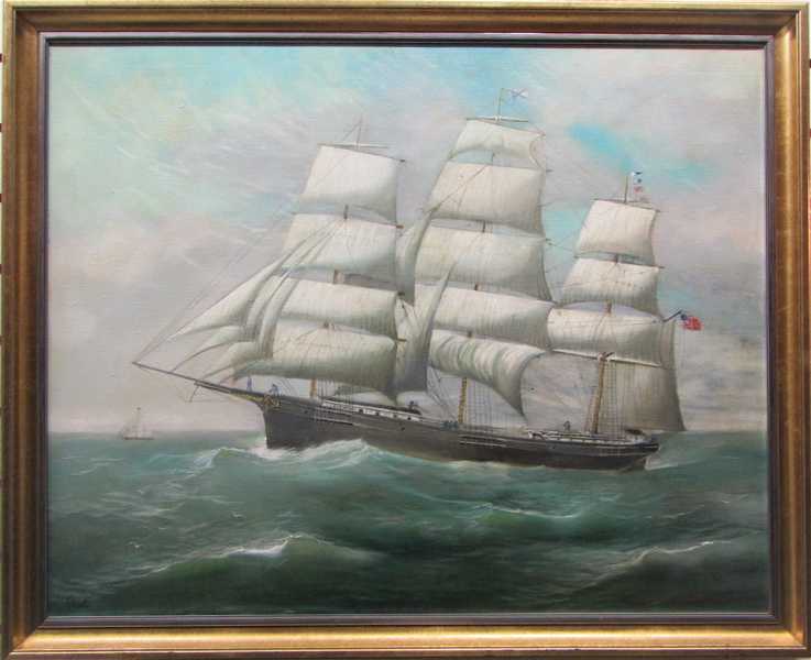 Appraisal: TALL SHIP OIL ON CANVAS a schooner flying the American