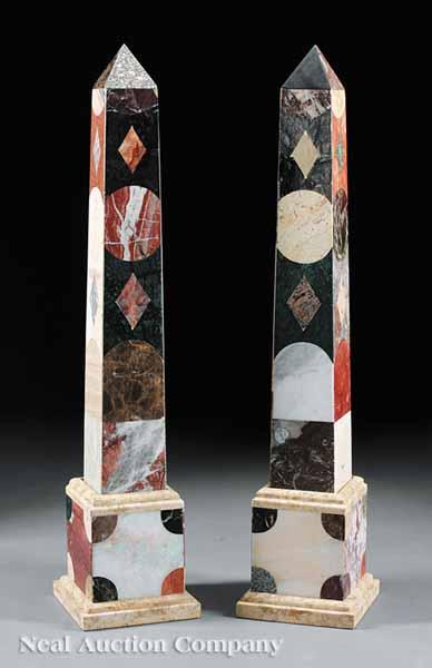 Appraisal: A Pair of Specimen Marble Obelisks of typical form various