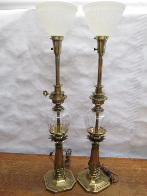 Appraisal: PAIR OF STIFFEL TABLE LAMPS brass candle stick form base