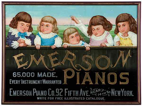 Appraisal: Emerson Pianos Reverse Painted Glass Advertisement American New York ca