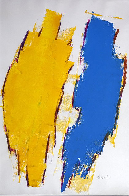 Appraisal: William Gear British - Twin Form Yellow Blue signed and