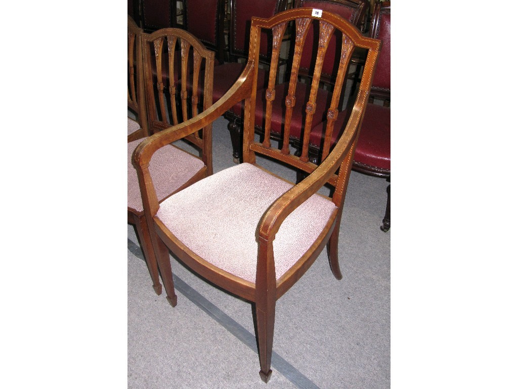 Appraisal: Set of six Edwardian mahogany and chequered string inlaid dining