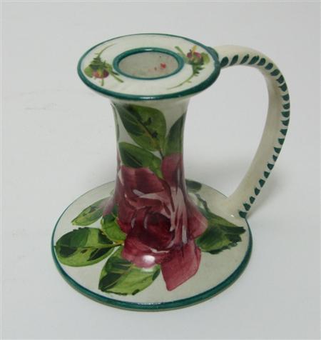 Appraisal: WEMYSS CHAMBERSTICK EARLY TH CENTURY decorated with cabbage roses painted