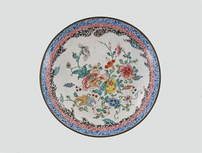 Appraisal: A Chinese Canton enamel dish painted with flowers and fruits