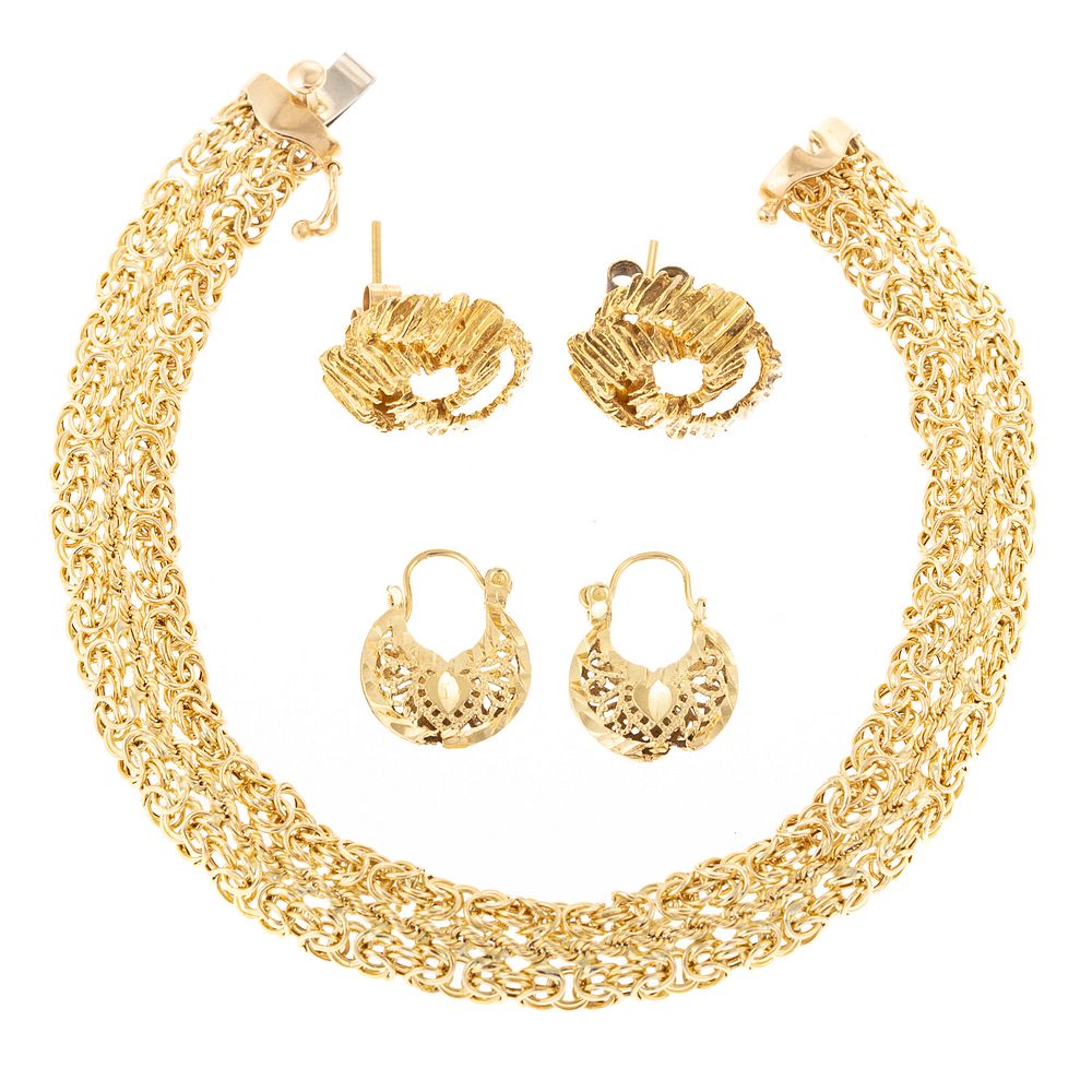 Appraisal: A Collection of Gold Earrings Bracelet K yellow gold bracelet