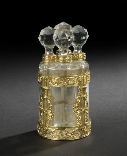 Appraisal: French Gilt-Brass-Enframed Group of Crystal Scent Bottles first quarter th