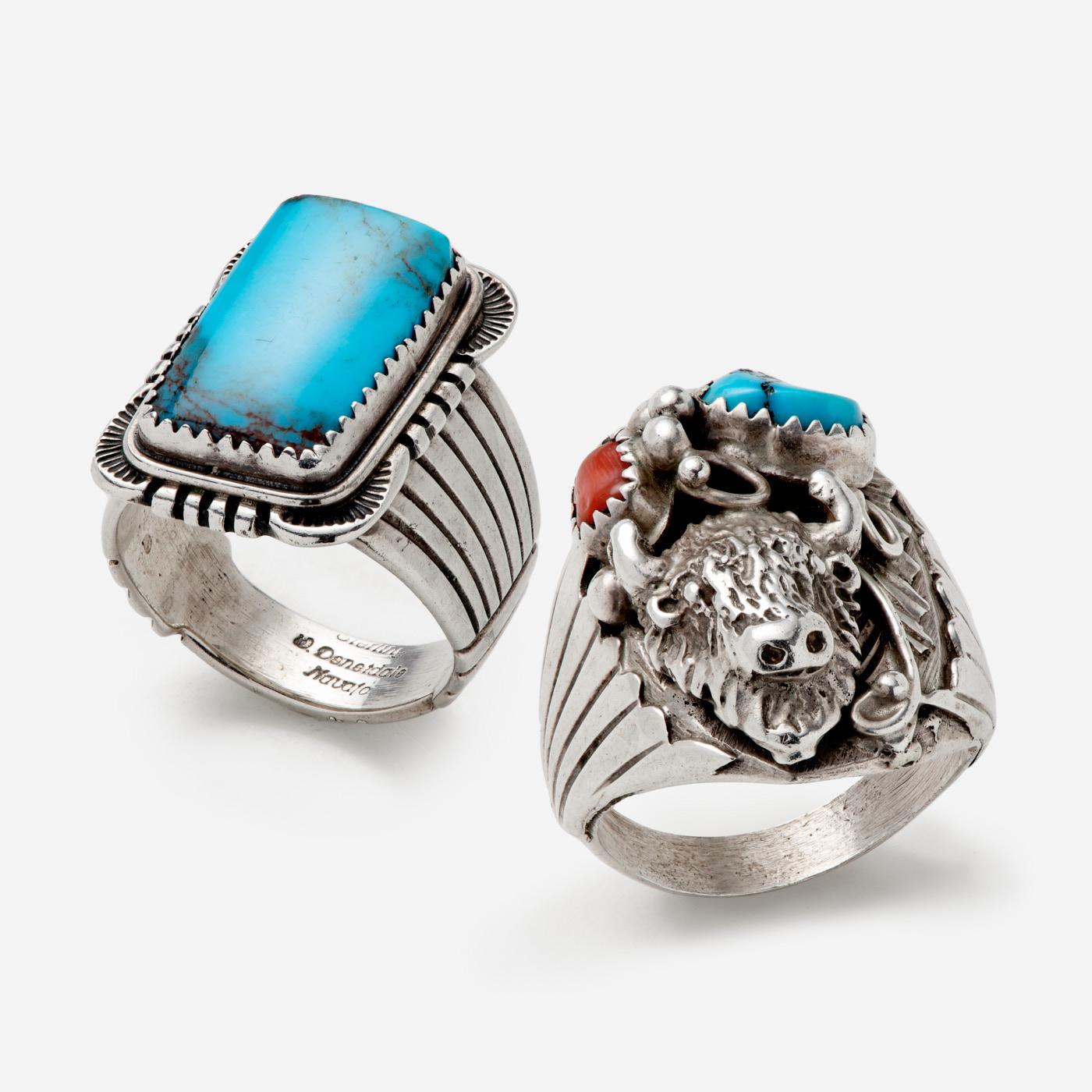 Appraisal: NAVAJO TURQUOISE RINGS RICHARD BEGAY WILL DENETDALE Richard Begay Dine