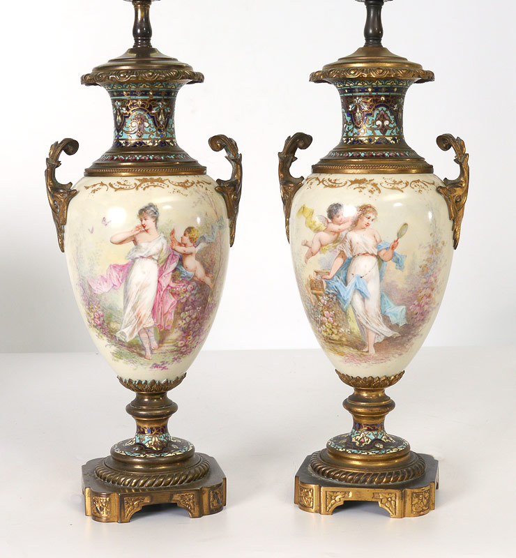 Appraisal: PR SEVRES QUALITY FRENCH CLOISONNE ENAMEL AND PORCELAIN VASES Styled