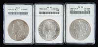 Appraisal: THREE GRADED CASED MORGAN SILVER DOLLARS Graded by ANACS -CC