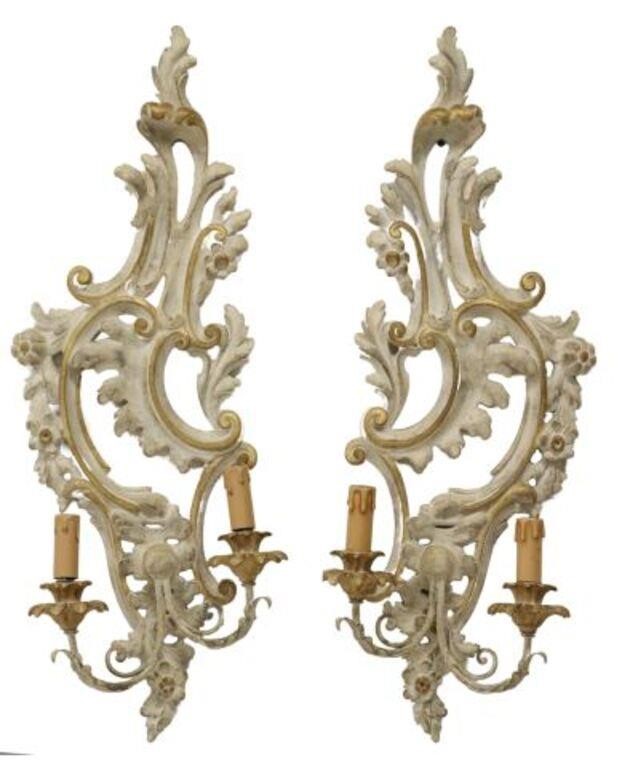 Appraisal: pair Louis XV style painted wood and parcel gilt wall