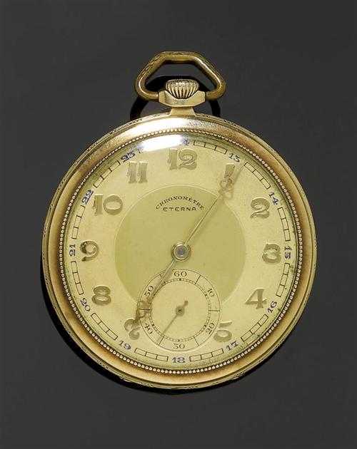 Appraisal: POCKET WATCH ETERNA ca Yellow gold Flat Art D co