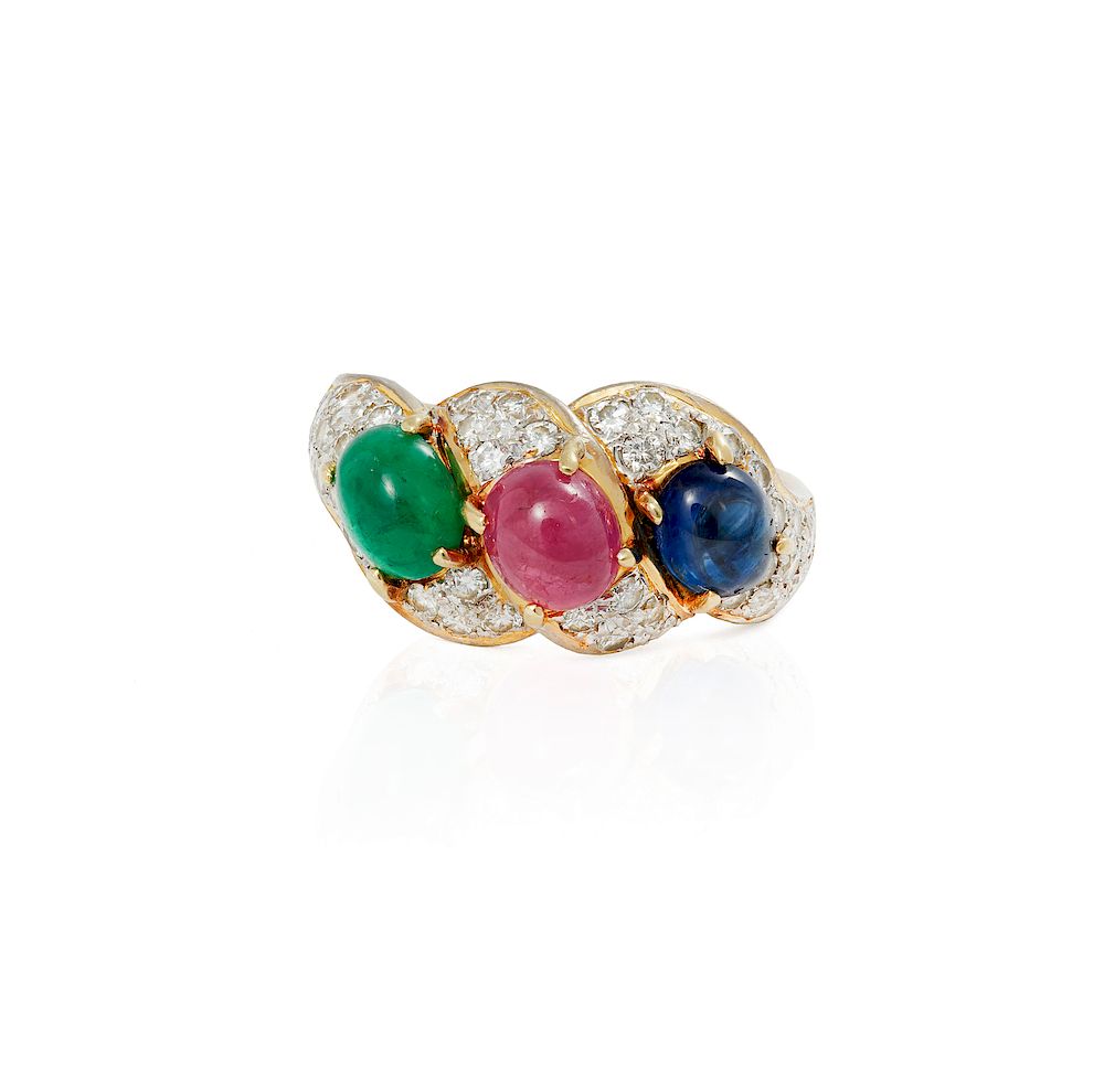 Appraisal: k Ruby Emerald Sapphire Ring k yellow gold ring containing