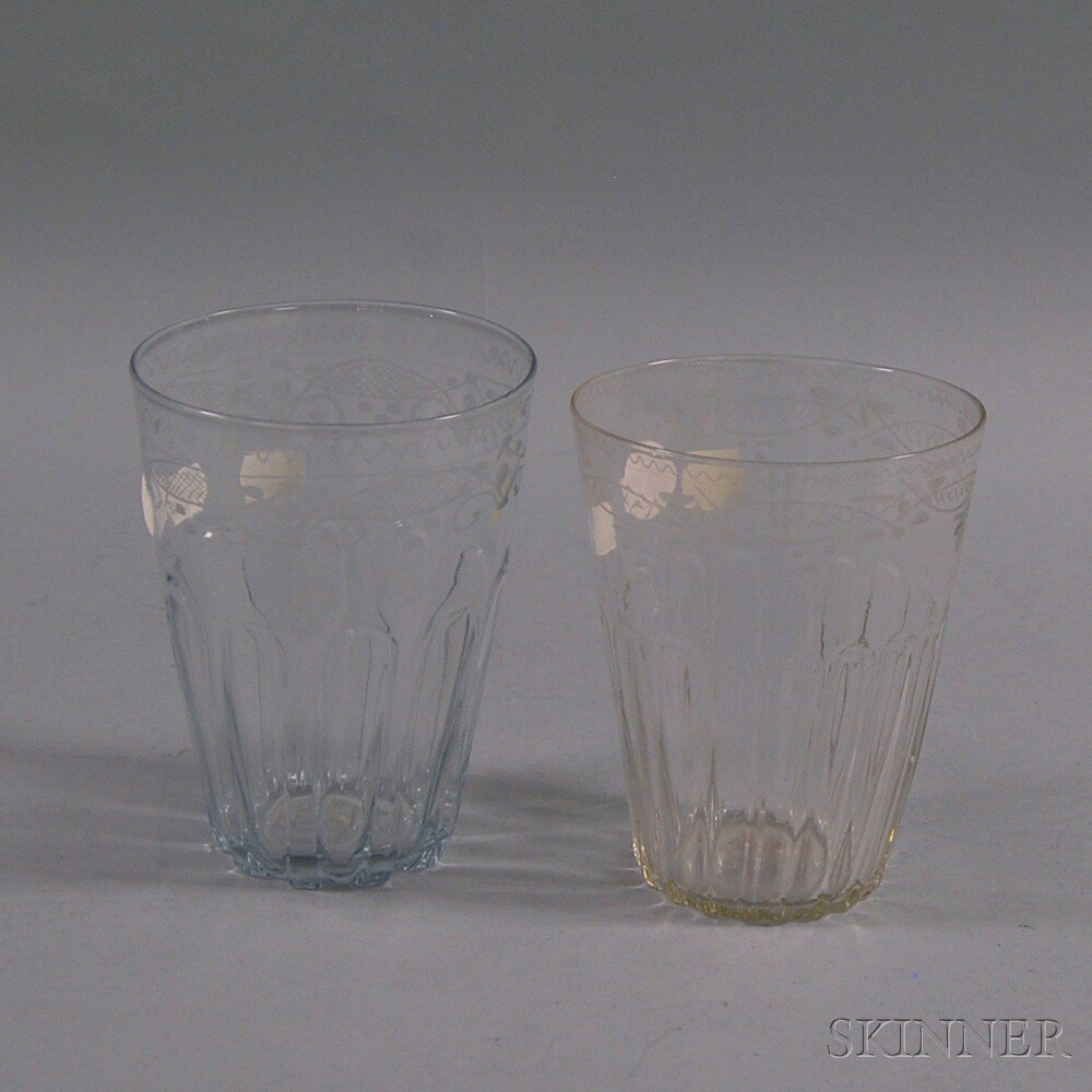 Appraisal: Two Early Etched Glass Tumblers th century ht to dia