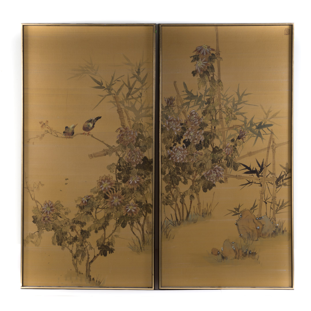 Appraisal: Two Chinese School th century gouaches pair of panels depicting