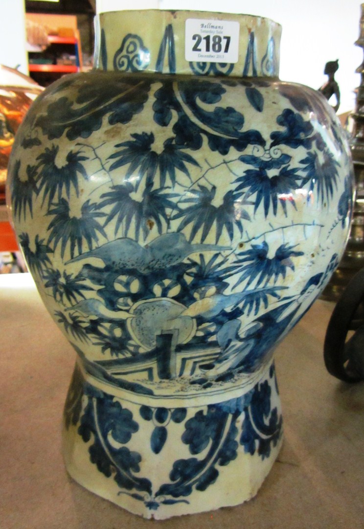 Appraisal: A Dutch Delft octagonal baluster vase