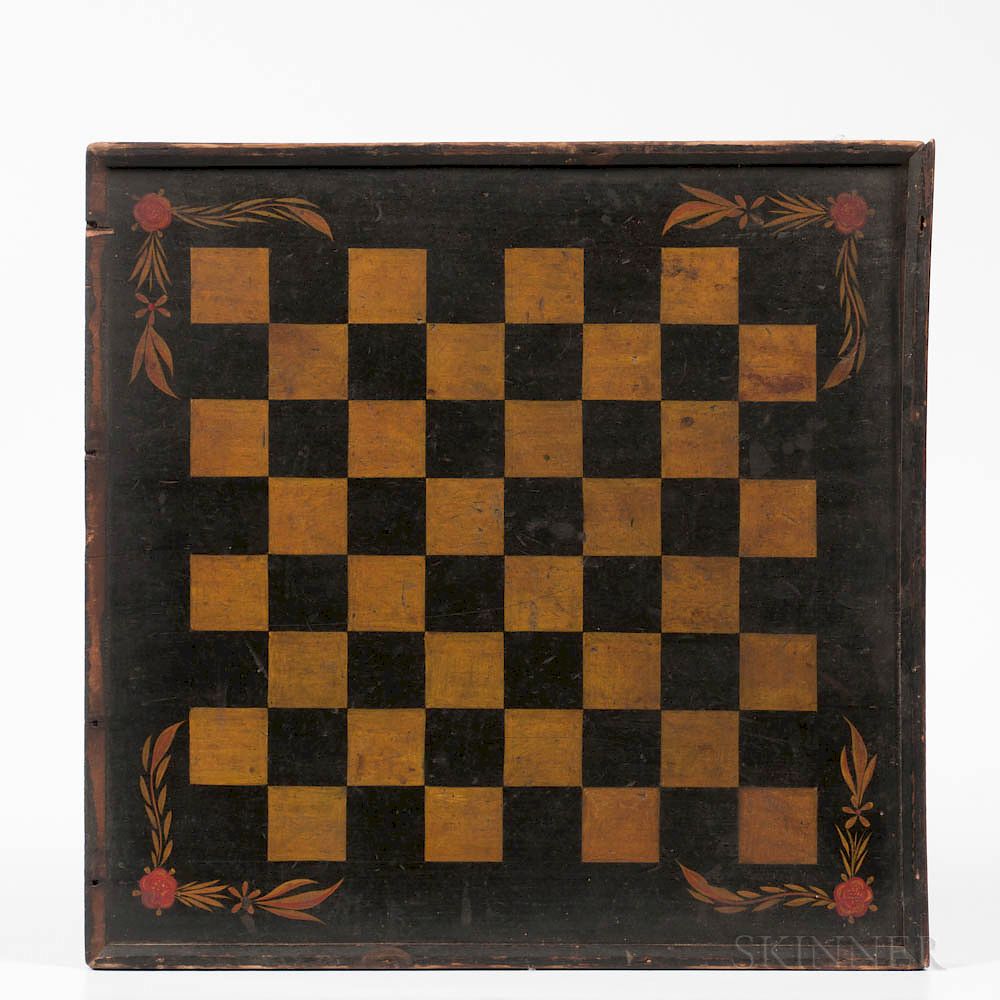 Appraisal: Painted Checkers Game Board Painted Checkers Game Board America late